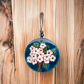 Pembe Bahar Çiçeği Seramik Duvar Panosu