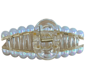 İncili Şeffaf Gold Renkli Büyük Boy Mandal Toka