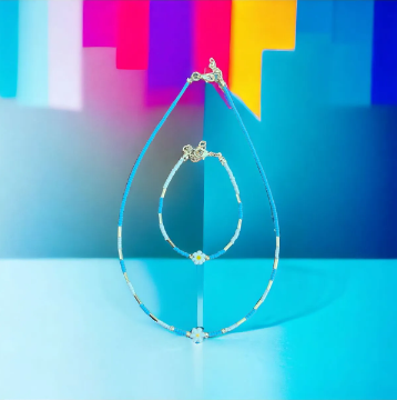 Mavi Çiçek ve Boncuk Kolye Bileklik Seti