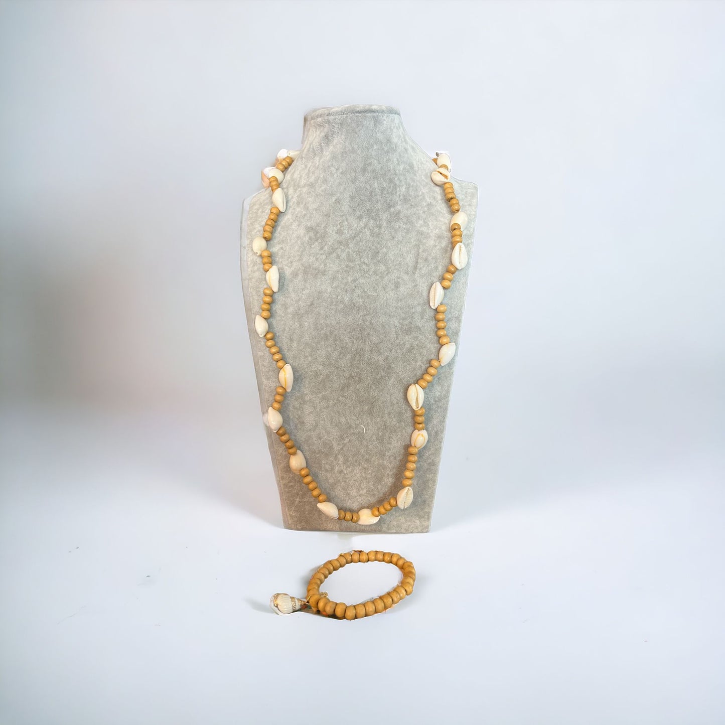 Ahşap Deniz Kabuğu Kolye Ve Bileklik 2li Set Takım