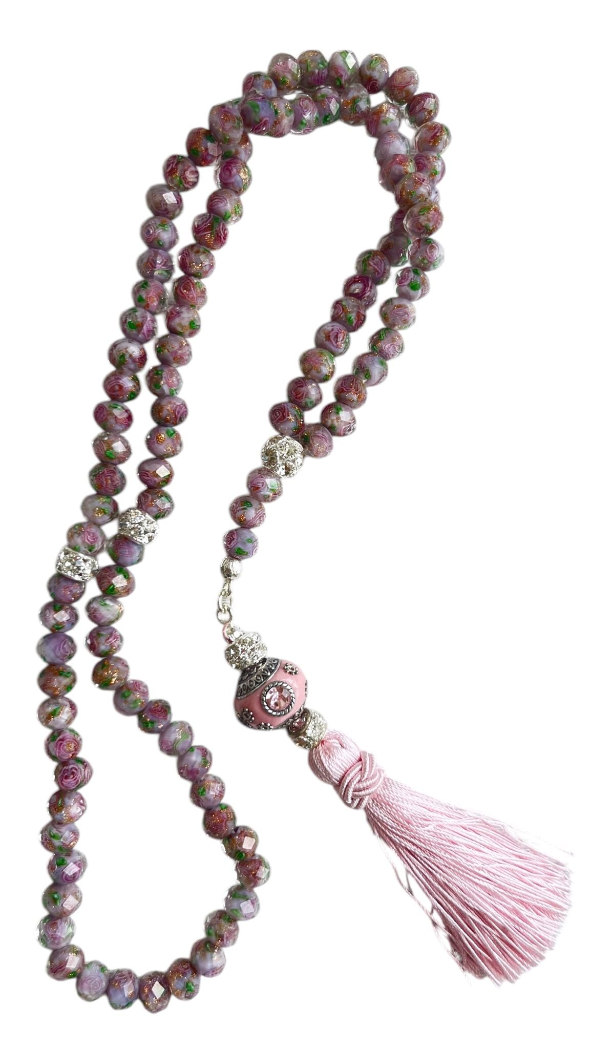 Gül Camlı Püsküllü Bayan Tesbih